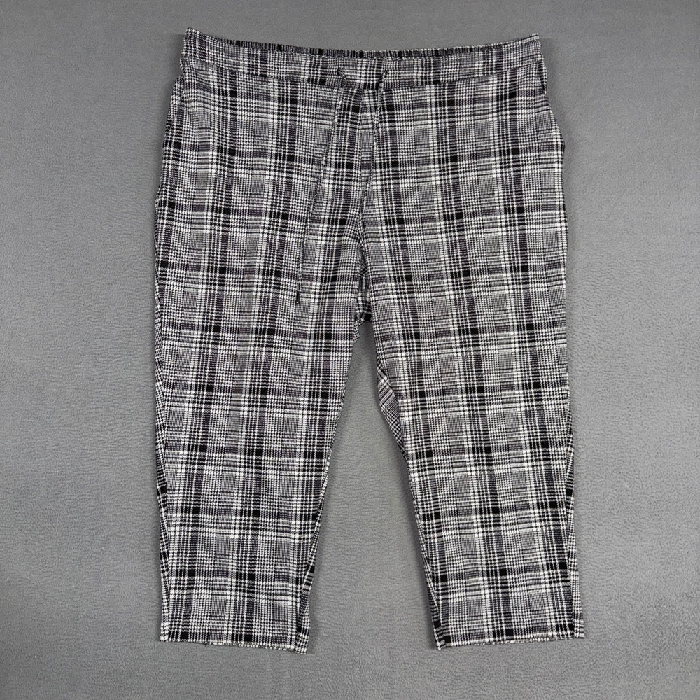 Ava & Viv Pants Womens 3X Black White Glen Plaid Drawstring Elastic Stretch